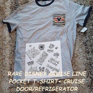HTF/NEW W/TAG DISNEY CRUISE LINE POCKET T-SHIRT W/DOOR OR REFRIGERATOR MAGNETS
